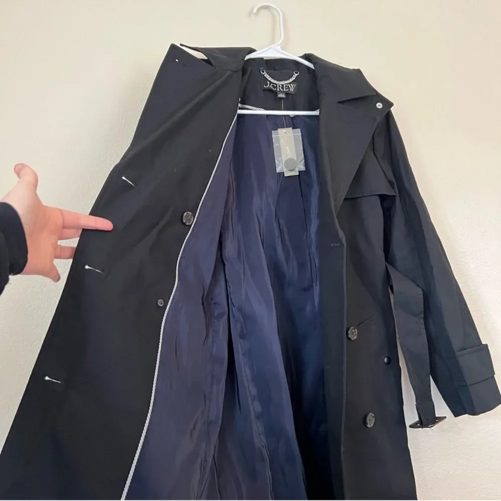J. Crew Women’s Icon Trench Coat in Black Size 2 Classic Preppy Spring NWT